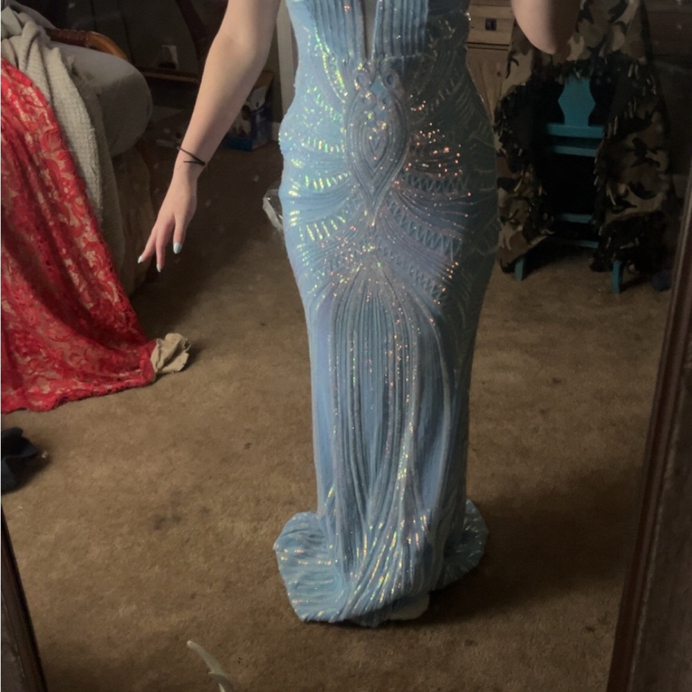 Light blue sparkly prom dress